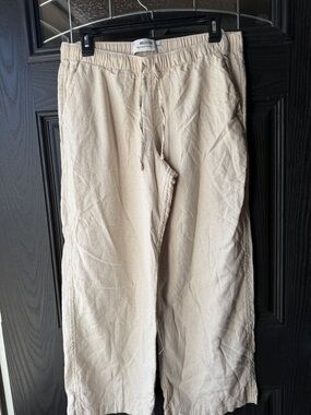 Hollister Light Cream Drawstring wide leg linen pants